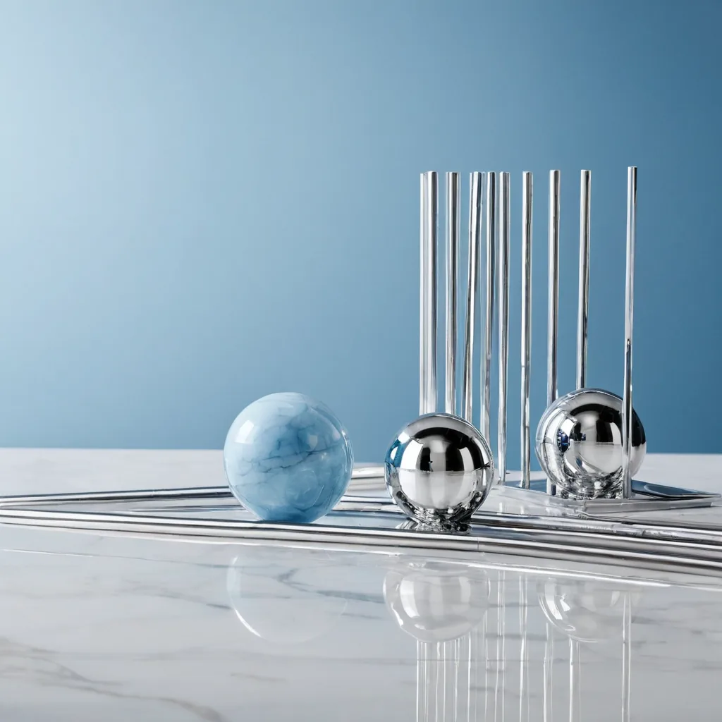 Polished geometric objects interconnected on a marble surface, illustrating the smart-grid concept