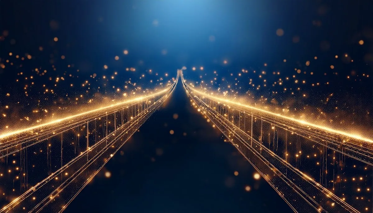 Abstract digital bridge representing the after-tax transition from gross to net wealth