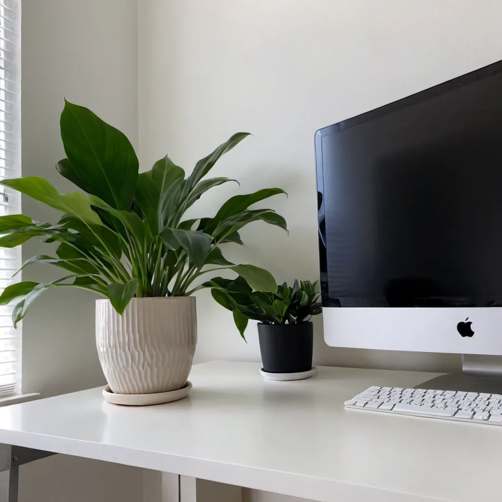 A bright minimalist workspace featuring a healthy green plant next to a computer monitor, symbolizing steady patient growth