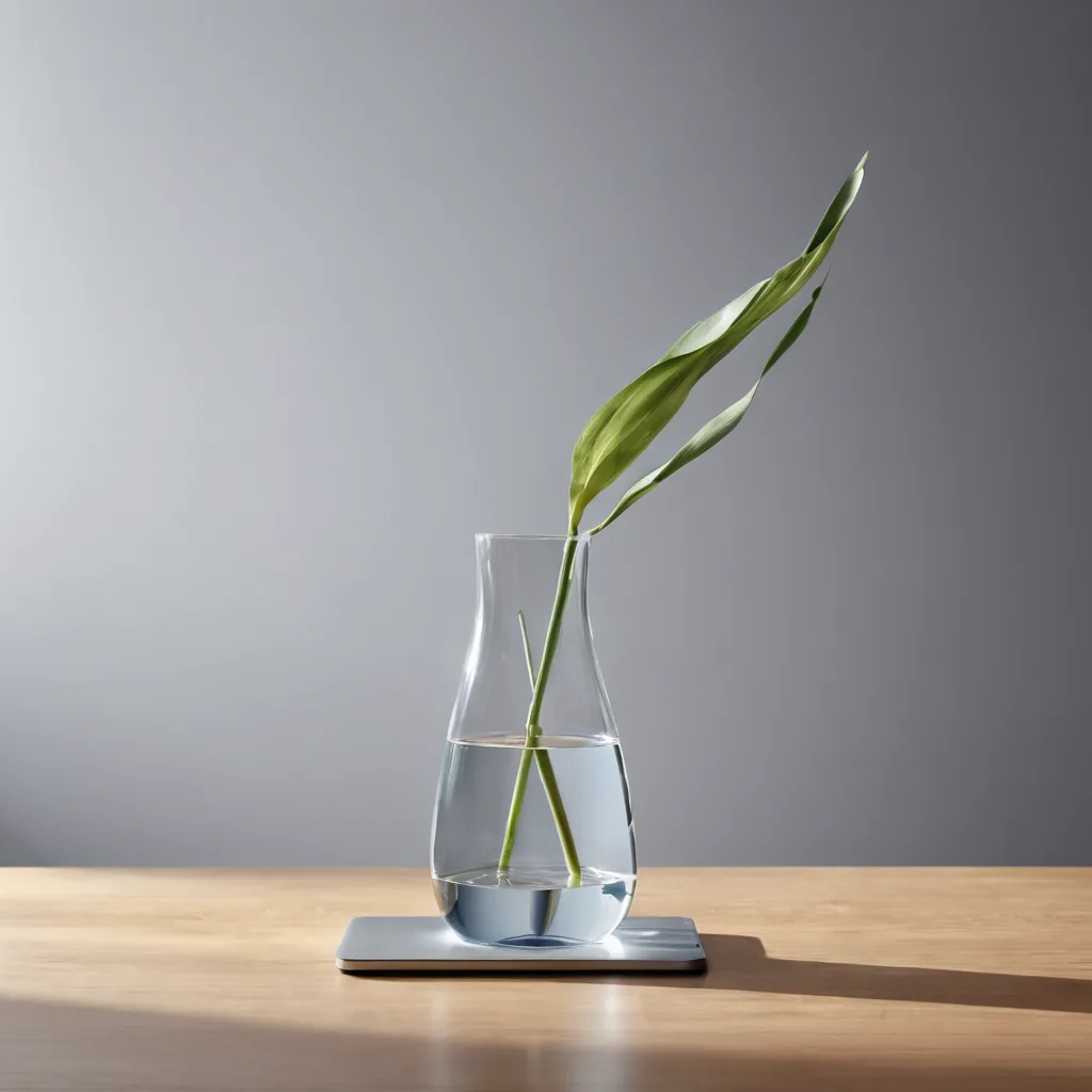 Minimalist workspace with a glass element reflecting light, symbolizing the clean utility theme