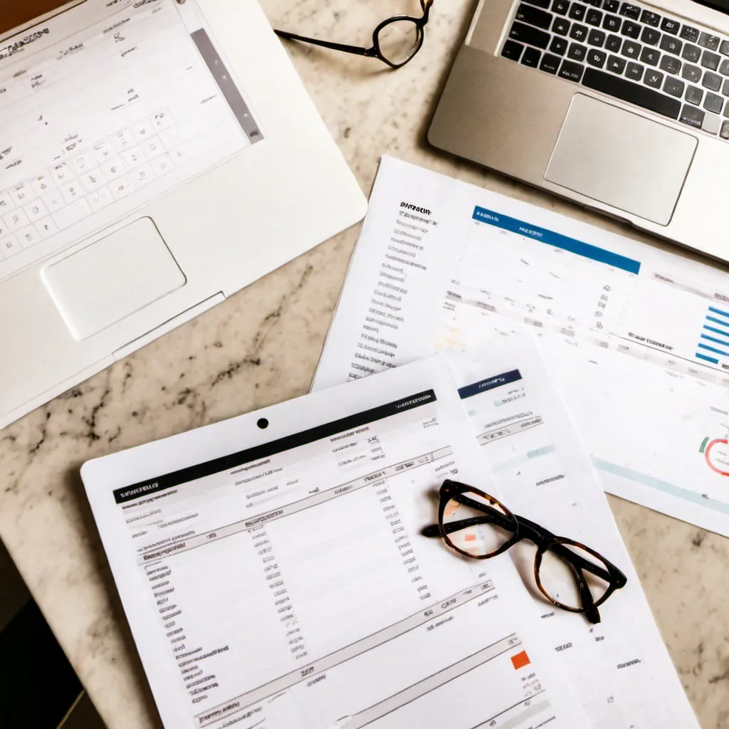 Desk with financial reports and a laptop, evoking the sequence-of-returns problem at the start of retirement