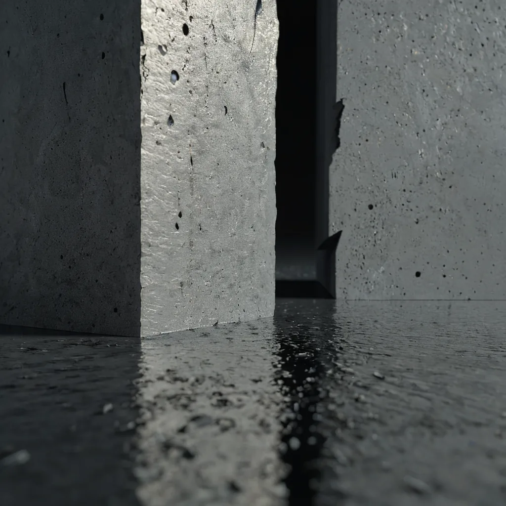 Liquid metal compressed between concrete blocks, an image of policy pressure shaping the flow of capital into infrastructure and energy ETFs.