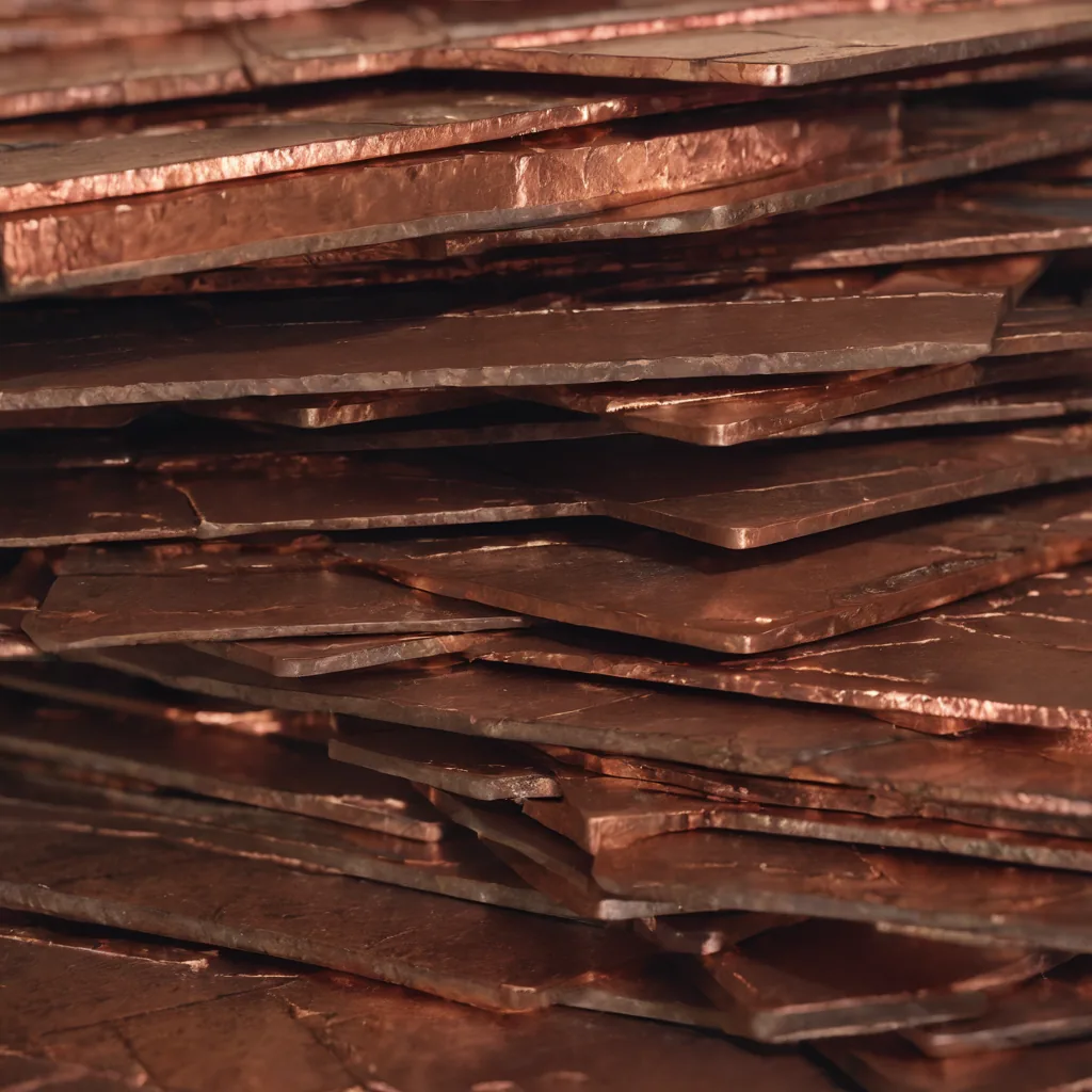 Stacked industrial copper plates under pressure — a visual metaphor for the physical bottleneck in modern grid build-out.